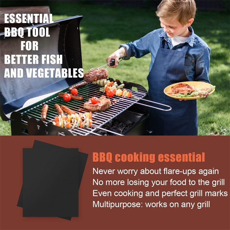 Grill Mat - Set of 3 Non Stick BBQ Grill Mats -Heavy Duty,Reusable and  Dishwasher safe - Easy Clean & Easy Use on Gas, Charcoal, BBQ,Electric Grill
